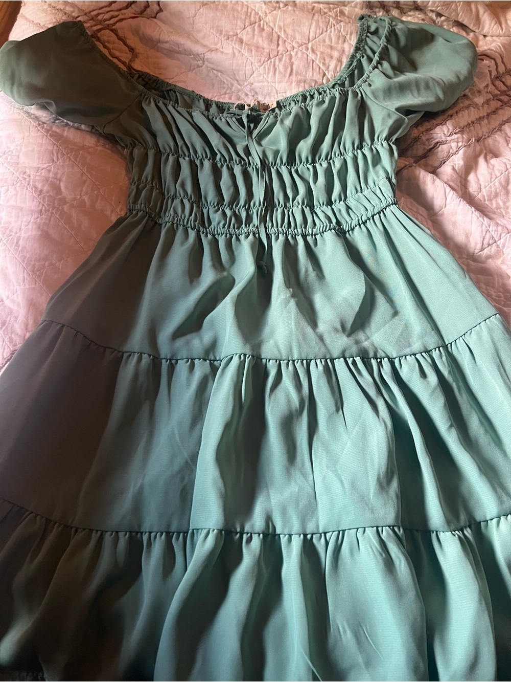 Green Mint Smocked Tiered Dress - Sage Green